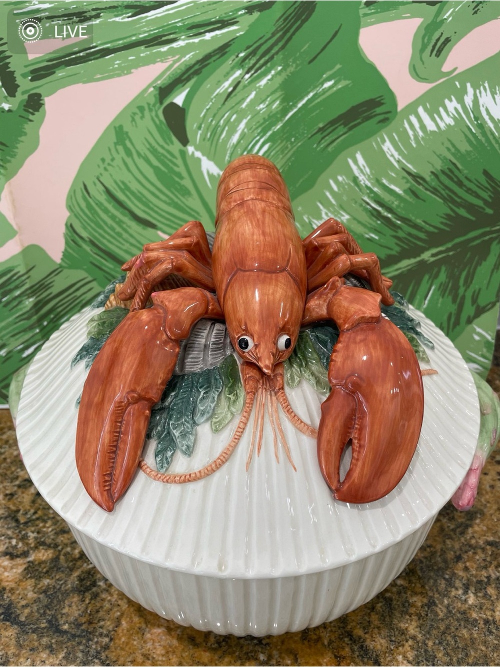 Vintage Fitz and Floyd Ceramic Lobster Tureen, Asparagus Handles